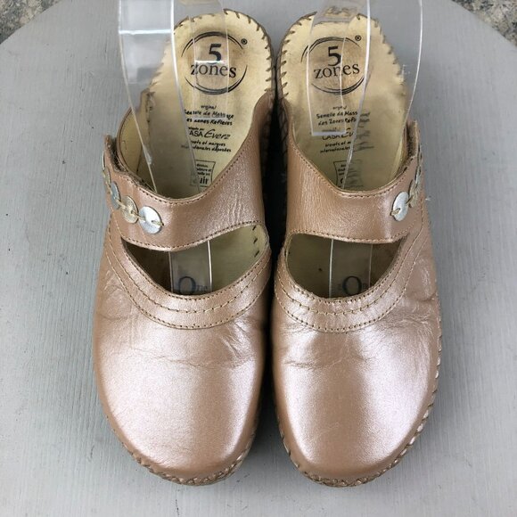 5 Zones Women's Size 41 Sabots Iridescent Pink Leather Closed Toe Slip On Mules - Picture 3 of 16